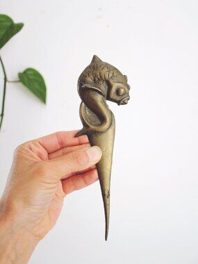 Vintage Solid Brass Koi Fish Letter Opener Art Nouveau Mid Century Desk Decor
